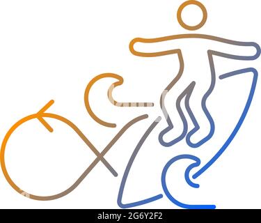 Performing roundhouse cutback in surfing gradient linear vector icon Stock Vector