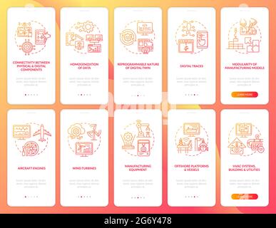 Digital twin onboarding mobile app page screen set Stock Vector