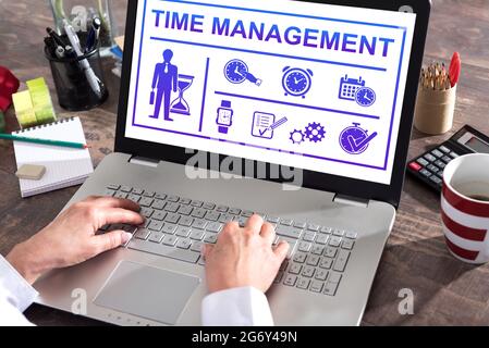Time management concept shown on a laptop screen Stock Photo