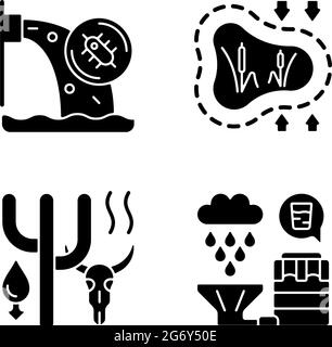 Worldwide rising water demand black glyph icons set on white space Stock Vector