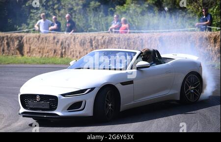Goodwood House, Chichester, UK. 9th July, 2021. Goodwood Festival of Speed; Day Two; Jaguar sideways lap experience Credit: Action Plus Sports/Alamy Live News Stock Photo