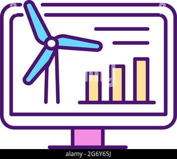 Wind turbines RGB color icon Stock Vector