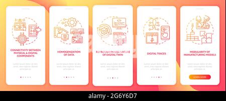 Digital twin characteristics onboarding mobile app page screen Stock Vector