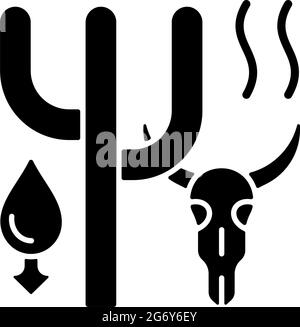 Extreme drought causing animals extinction black glyph icon Stock Vector