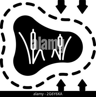 Disappearing wetlands black glyph icon Stock Vector