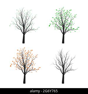 Four tree silhouette illustrated four season of nature. Vector illustration Stock Vector