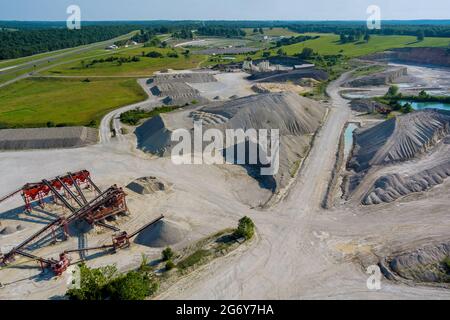 Panorama open pit mine, extractive industry for coal, aerial drone top ...