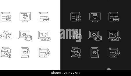 Online behavior monitoring linear icons set for dark and light mode Stock Vector
