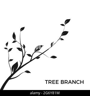 Silhouette tree branch. Bush silhouette isolated on white background with a lot of leaves. Decoration design element. Vector illustration Stock Vector