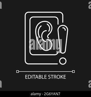 Eavesdropping on mobile devices white linear icon for dark theme Stock Vector