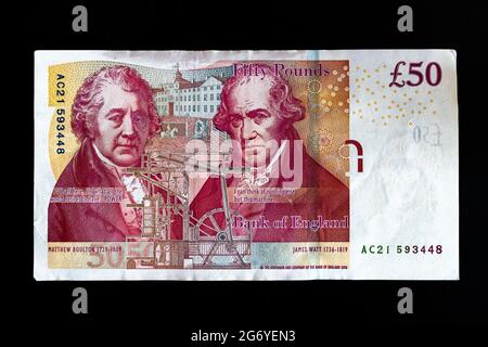 Bank of England £50 paper banknote featuring Matthew Boulton & James Watt Stock Photo