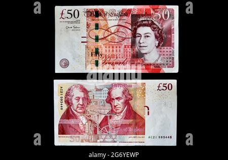 Bank of England £50 paper banknote featuring Matthew Boulton & James Watt Stock Photo