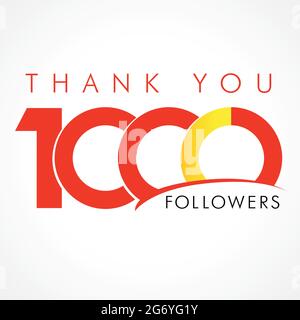 Thank you 1000 followers card. Creative thanks for following subscribers. One thousand likes celebration. Isolated abstract graphic design template. H Stock Vector