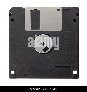 Black floppy disk back with blank label isolated on white background, clipping path Stock Photo
