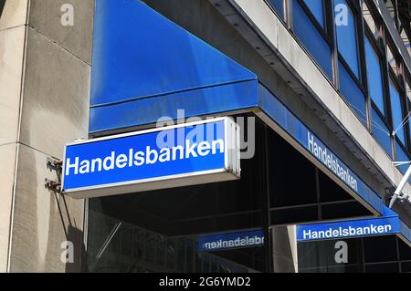 Copenhagen /Denmark./ 14.June 2019/ .Swedish Embassy and Swedish Handelsbanken  have smae adress in same building Amaliengade in Copenhagen Denmark and swedish flags fly along wit european union blue flag with star on building in Copenhagen Denmark. (Photo..Francis Dean / Deanpictures.