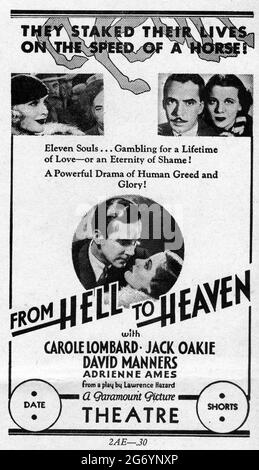 CAROLE LOMBARD JACK OAKIE DAVID MANNERS and ADRIENNE AMES in FROM HELL TO HEAVEN 1933 director ERLE C. KENTON from play by Lawrence Hazard adaptation and screenplay Percy Heath and Sidney Buchman costume design Travis Banton Paramount Pictures Stock Photo