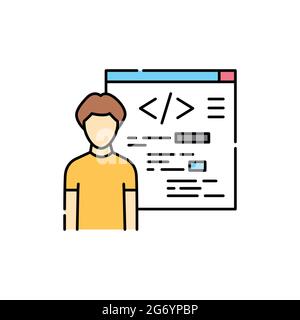 Programming courses for children olor line icon. Children learning. Pictogram for web page, mobile app, promo. UI UX GUI design element. Editable stro Stock Vector
