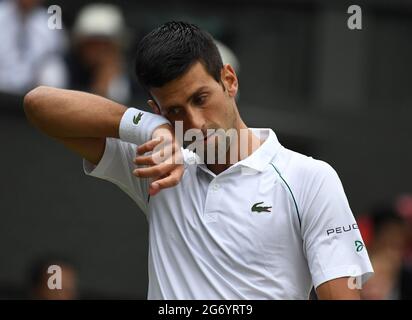 London, UK. 09th July, 2021. London Wimbledon Championships Day11 09/07/2021 Novak Djokovic (SRB) in semifinal match against Denis Shapolalov (CAN) Credit: Roger Parker/Alamy Live News Stock Photo