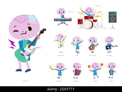 A set of Snake girl playing rock 'n' roll and pop music.It's vector art so it's easy to edit. Stock Vector
