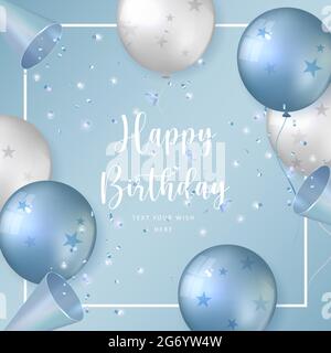 Elegant blue white ballon and ribbon Happy Birthday celebration card banner  template star pattern background Stock Vector Image & Art - Alamy