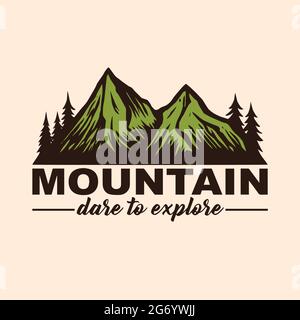 Mountain Adventure Logo, Emblems, and Badges. Camp in Forest Vector Illustration Design Elements Template Stock Vector