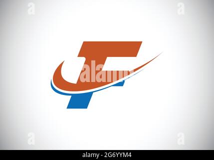 Initial letter F with swoosh, red and blue logo template. Modern vector logotype for business and company identity. Stock Vector