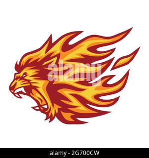 Lion Head Flaming Fire Vector  Illustration Logo Stock Vector
