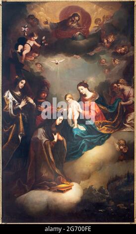 VIENNA, AUSTIRA - JULI 5, 2021: The painting of  Apotheosis of Saint Elisabeth of Thüringen in Church of the Teutonic Order or Deutschordenkirche Stock Photo
