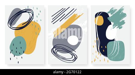 Set of hand drawn shape and line art objects, modern portrait, mountain ...