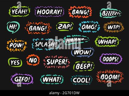 Set of comic speech bubbles for different emotions, sound effect Stock Vector