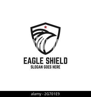 eagle shield with star logo design vector, Bird shield with line art logo inspirations Stock Vector