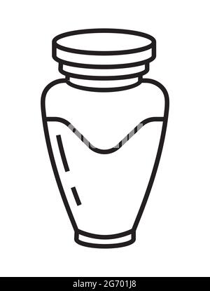 Funeral urn icon vector in a thin line style. Tombstone, crypt sign. The symbol of the funeral home. Vase, bowl illustration. Stock Vector