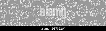 Seamless pattern with hand drawn gear on gray background. Mechanical details in sketchy style. Vector illustration. Stock Vector