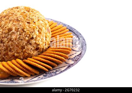 A Cheeseball with Crackers Perfect for Holiday Paries Stock Photo