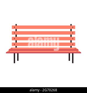 Park bench vector furniture illustration wooden city seat. City street icon park bench on brown color isolated white. Outdoor front view summer cartoo Stock Vector