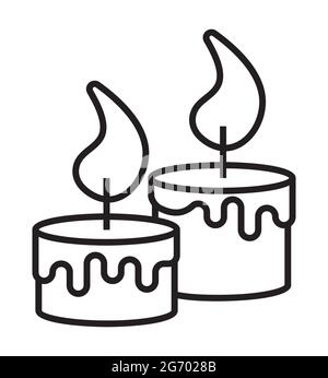 Candles icon vector in thin line style. Two candles are burning. Memorial, funeral sign. Mourning for the deceased, a symbol of memory. Stock Vector