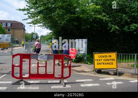 Uxbridge, London Borough of Hillingdon, UK. 9th July, 2021. A Covid-19 Testing Centre at Brunel University in Uxbridge. Credit: Maureen McLean/Alamy Live News Stock Photo