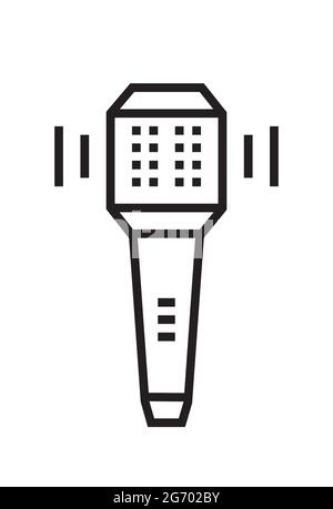 Microphone icon vector in thin line style. Voice over sign. Microphone symbol for audio podcast broadcast. Music record studio, online recording. Simp Stock Vector
