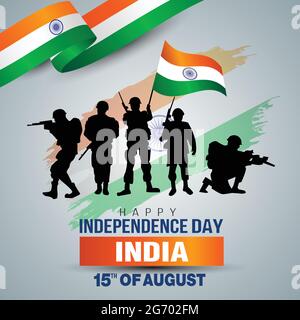 happy independence day. vector illustration of Indian army with flag. white background Stock Vector