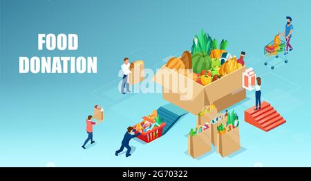 Vector of a group of people donating food to fight hunger Stock Vector