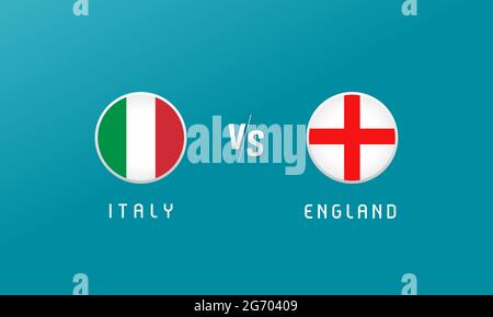 Italy vs England round flag emblems. Letters Versus sign for football competition championship final Italian and English national team. Circle soccer Stock Vector