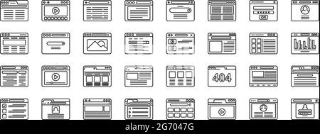 Window browser icons set outline vector. Computer arrow bar Stock Vector