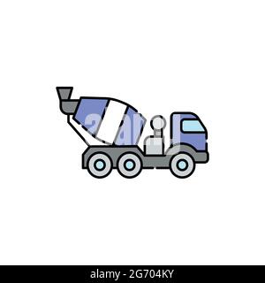 Concrete truck sign olor line icon. Road construction. Pictogram for web page, mobile app, promo. UI UX GUI design element. Editable stroke. Stock Vector