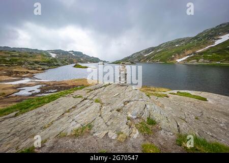 Wonderful landscapes at the drive over the high Pass San Bernardino in Switzerland Stock Photo