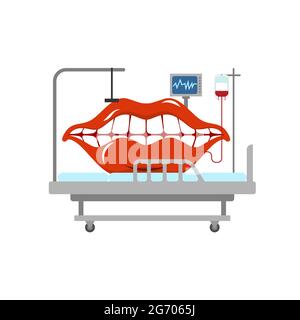 Mouth treatment. large Mouth rests on medical bed. Stock Vector