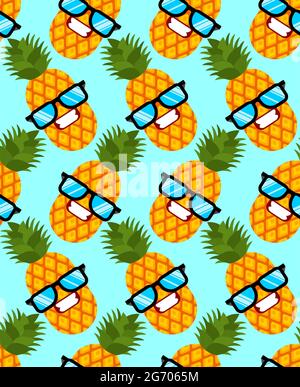 Pineapple cool with glasses pattern seamless. vector background Stock Vector