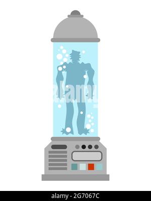 Human teleportation. Technology of transferring person in space. Future technologies concept. Teleportation capsule Stock Vector