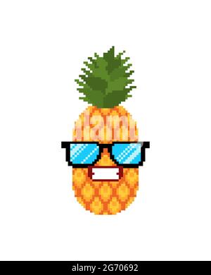 Pineapple cool with glasses pixel art. 8 bit vector illustration Stock Vector