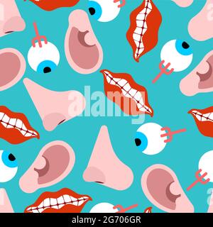 Human sensory organs pattern seamless. Nose, ear, eye, mouth. Anatomy background Stock Vector