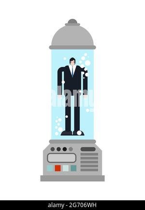 Human teleportation. Technology of transferring person in space. Future technologies concept. Teleportation capsule Stock Vector